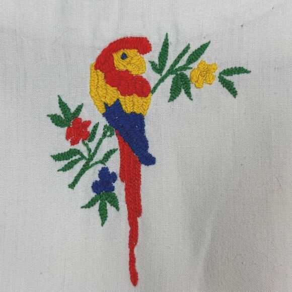 Vintage Embroidered Parrot 50s Single-Stitch V-neck Shirt M - Picture 8 of 12